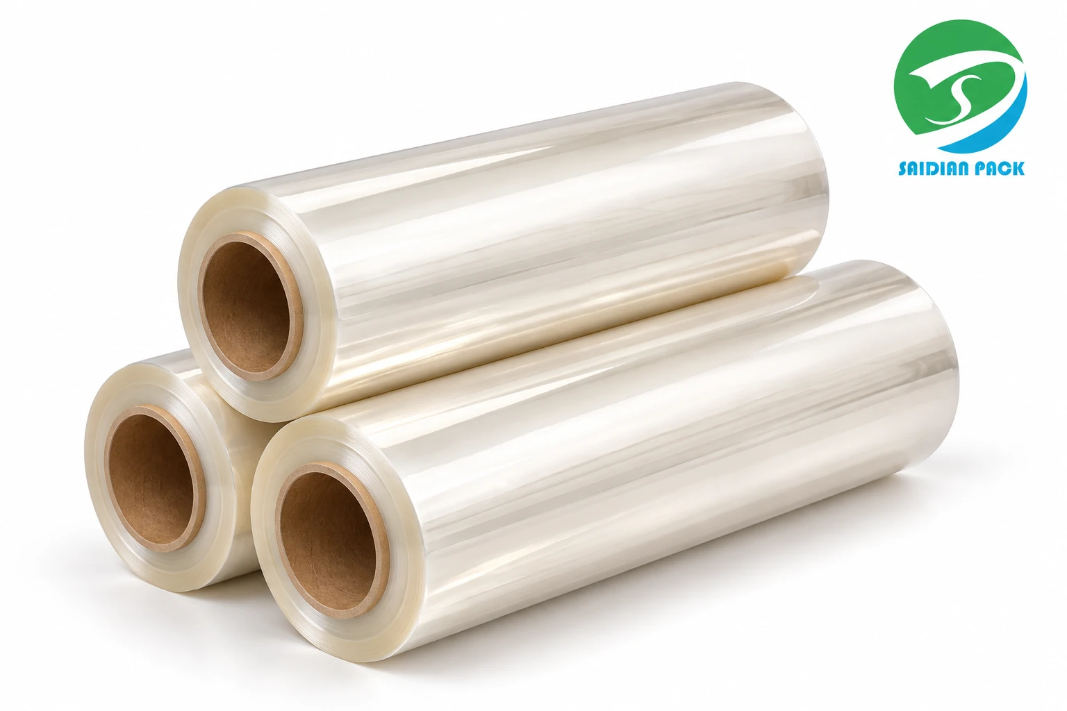 Transparent coated packaging film rolls, stacked — SD PACK